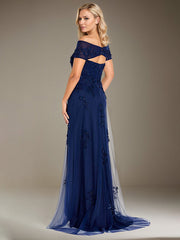 A-Line Off-the-Shoulder Floor-Length Tulle Mother of the Bride Dress