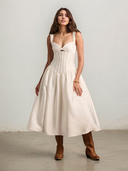 A-Line Sweetheart Tea-Length Satin Evening Dress