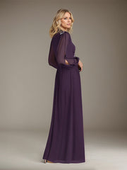 A-Line V-Neck Floor-Length Sequins Chiffon Mother of the Bride Dress