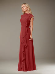 A-Line High Neckline Floor-Length Chiffon Mother of the Bride Dress