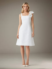 A-Line Square Knee-Length Satin White Evening Dress