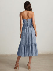 A-Line Off-the-Shoulder Tea-Length Evening Dress