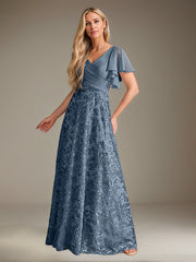 A-Line V-Neck Floor-Length Pleated Chiffon Mother of the Bride Dress