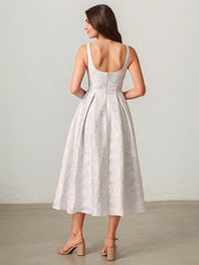 A-Line Scoop Tea-Length Satin Evening Dress