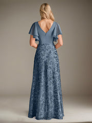 A-Line V-Neck Floor-Length Pleated Chiffon Mother of the Bride Dress