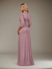 A-Line V-Neck Floor-Length Pleated Mesh Mother of the Bride Dress