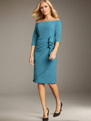 Sheath/Column Off-the-Shoulder Knee-Length Evening Dress with Ruffles