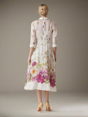 A-Line Collared Knee-Length Chiffon Evening Dress with Floral Printed