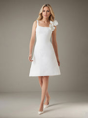 A-Line Square Knee-Length Satin White Evening Dress