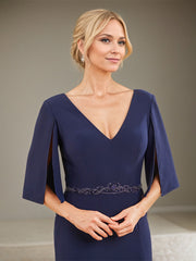 A-Line V-Neck Floor-Length Crepe Mother of the Bride Dress