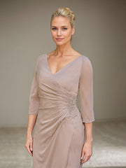 Sheath/Column V-Neck Floor-Length Chiffon Mother of the Bride Dress