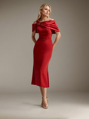 Sheath/Column Asymmetrical Tea-Length Satin Mother of the Bride Dress