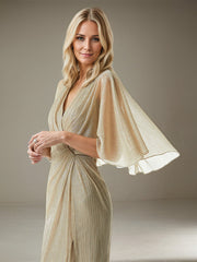 A-Line V-Neck Floor-Length Metallic Evening Dress