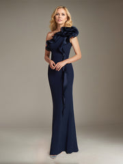 Sheath/Column One-Shoulder Floor-Length Crepe Evening Dress