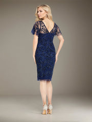 A-Line V-Neck Knee-Length Chiffon Evening Dress with Beaded