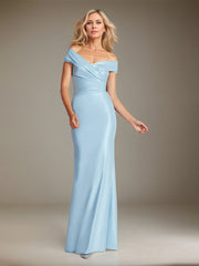 Sheath/Column V-Neck Floor-Length Satin Formal Dress
