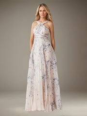 A-Line Halter Floor-Length Chiffon Evening Dress