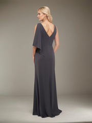 Sheath/Column Boat-Neck Floor-Length Crepe Mother of the Bride Dress