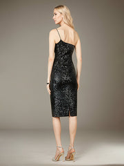 Sheath/Column One-Shoulder Knee-Length Sequin Cocktail Dress