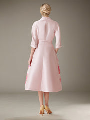 A-Line Shirt-Collar Knee-Length Satin Evening Dress