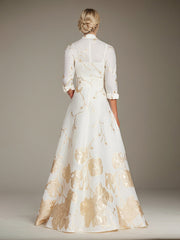 A-Line Scoop 3/4-Sleeve Floor-Length Formal Dress With Belt