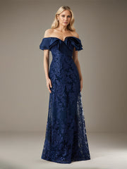 A-Line Off-the-shoulder Floor-Length Tulle Evening Dress