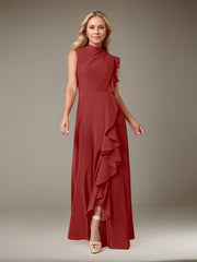 A-Line High Neckline Floor-Length Chiffon Mother of the Bride Dress