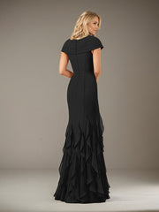 Mermaid V-Neck Floor-Length Ruffle Chiffon Mother of the Bride Dress