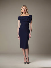 Sheath/Column Off-the-Shoulder Knee-Length Satin Evening Dress