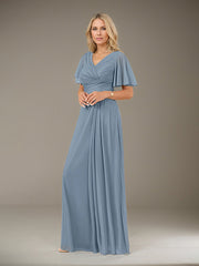 A-Line V-Neck Floor-Length Chiffon Mother of the Bride Dress