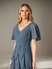 A-Line V-Neck Floor-Length Chiffon Mother of the Bride Dress