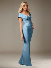 Mermaid V-Neck Floor-Length Satin Mother of the Bride Dress