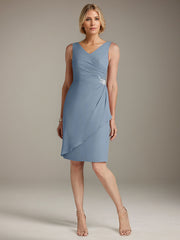 Sheath V-Neck Knee-Length Chiffon Mother of the Bride Dress