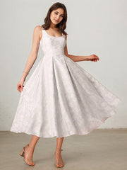 A-Line Scoop Tea-Length Satin Evening Dress