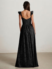 A-Line V-Neck Floor-Length Satin Evening Dress