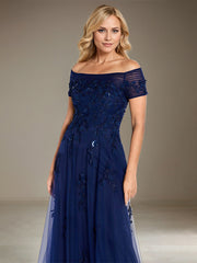 A-Line Off-the-Shoulder Floor-Length Tulle Mother of the Bride Dress