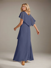 A-Line V-Neck Asymmetrical Chiffon Mother of the Bride Dress