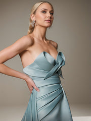 A-Line V-Neck Floor-Length Evening Dress with Ruffles