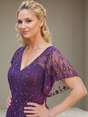 A-Line V-Neck Floor-Length Chiffon Mother of the Bride Dress with Beadings