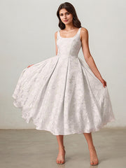 A-Line Scoop Tea-Length Satin Evening Dress