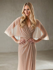 A-Line V-Neck Floor-Length Metallic Evening Dress