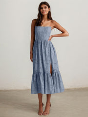 A-Line Off-the-Shoulder Tea-Length Evening Dress