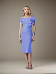 Sheath/Column Off-the-Shoulder Knee-Length Satin Evening Dress