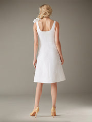 A-Line Square Knee-Length Satin White Evening Dress