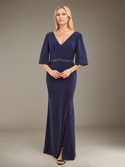 A-Line V-Neck Floor-Length Crepe Mother of the Bride Dress