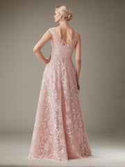 A-Line Scoop Short-Sleeve Floor-Length Chiffon Evening Dress