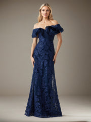 A-Line Off-the-shoulder Floor-Length Tulle Evening Dress