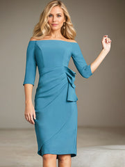 Sheath/Column Off-the-Shoulder Knee-Length Evening Dress with Ruffles