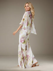 Sheath/Column Scoop Floor-Length Chiffon Evening Dress with Floral Ruffle