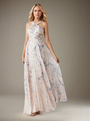 A-Line Halter Floor-Length Chiffon Evening Dress